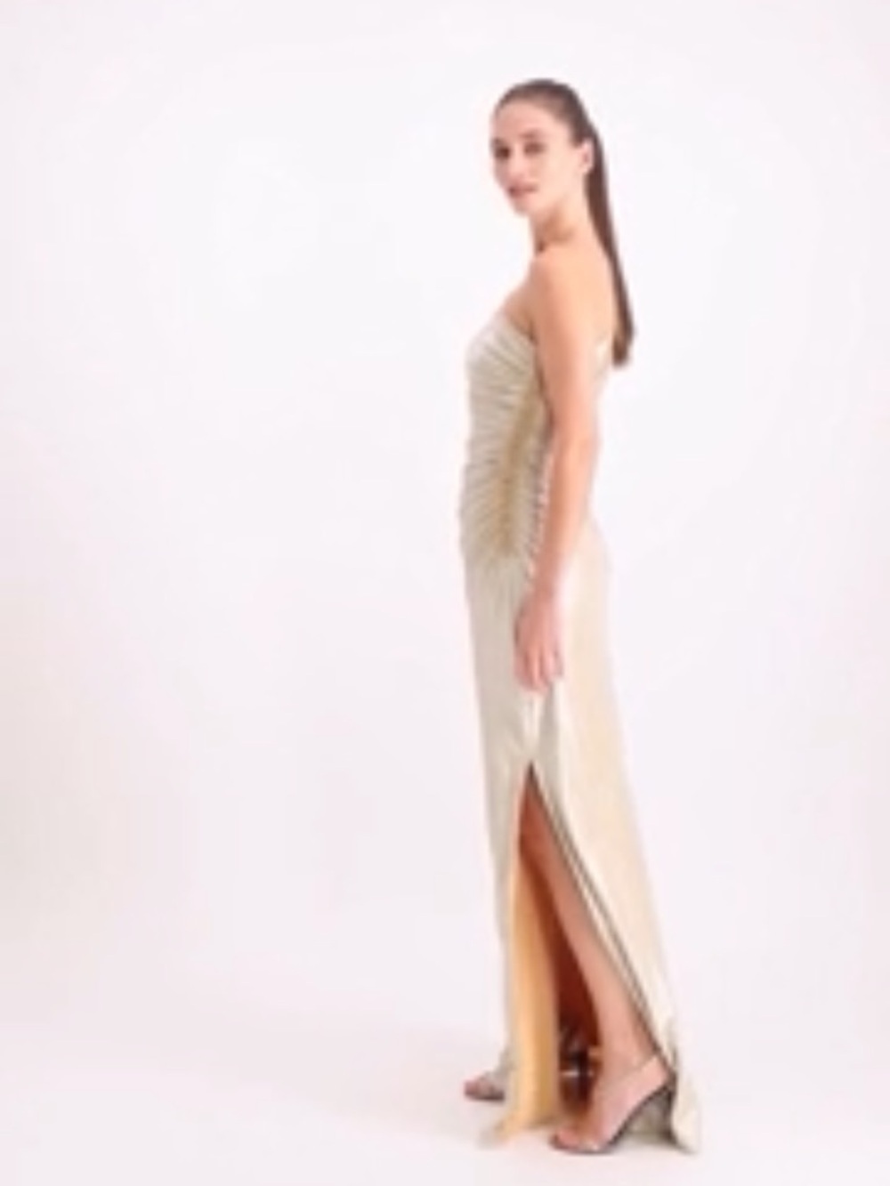CK one -Shoulder Metallic Gold Evening Gown NEW - Picture 3 of 9